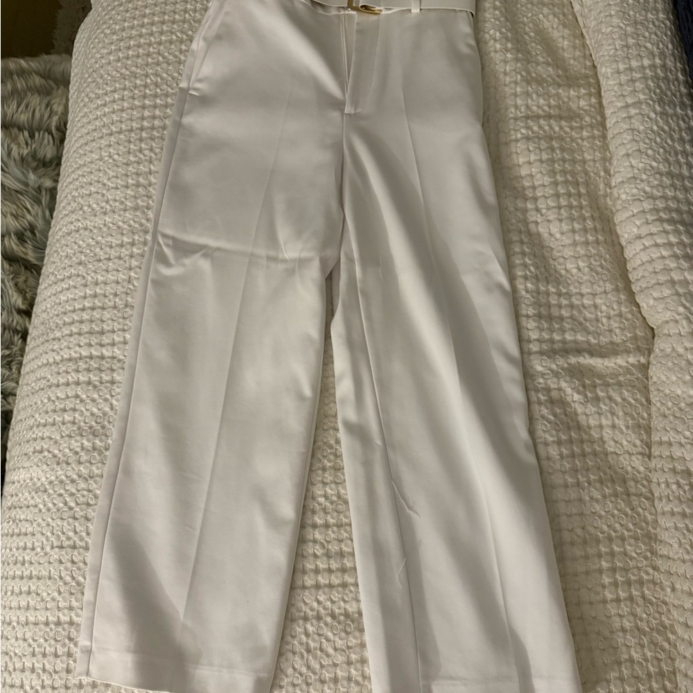 Zara White Wide Leg Pants with Textured Details